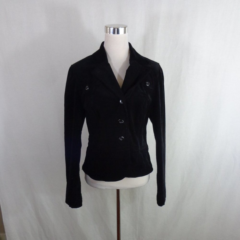 Blazer Jacket Size 16 Rafaella Black Corduroy Button Front Cropped, Blazer - Picture 2 of 4